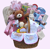 Babygeschenkkorb XXL mit Bodies, Wickeldecke, Babykosmetik, Spielzeug uvm in rosa